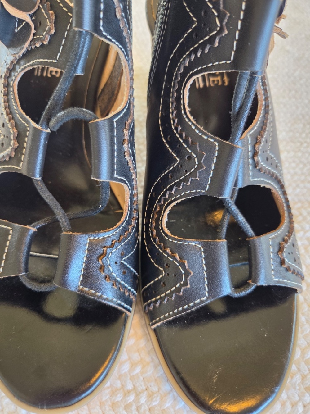 L'Artiste open toe booties black leather Alejandra, Spring Step laces heel boho - Picture 4 of 12